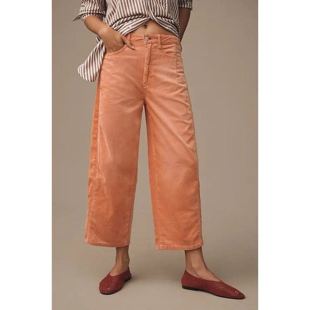 Anthropologie Pilcro Kenna Mid-Rise Heritage Barrel Jeans Corduroy Peach Size 31